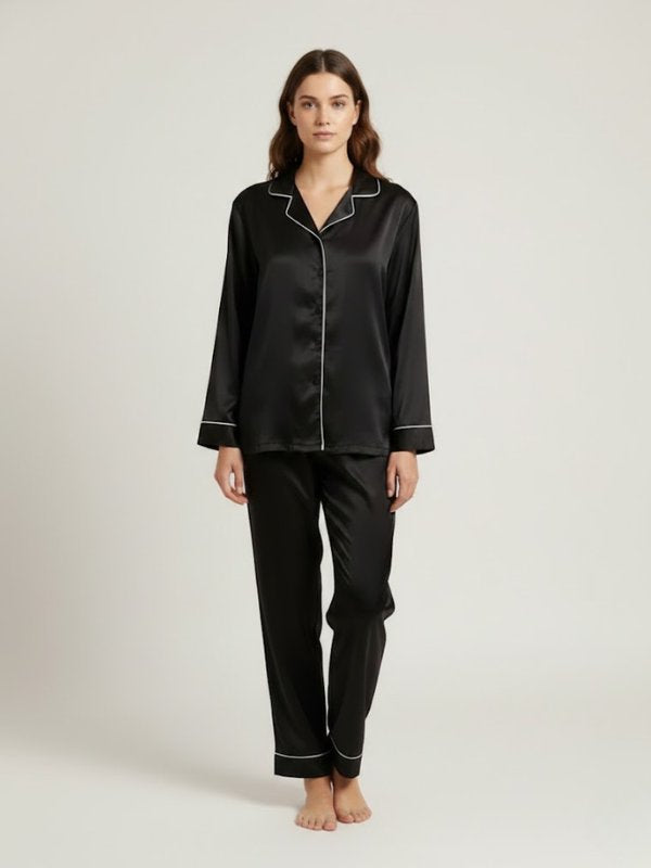 Black Matching Satin Pajamas For Couples | Cute Pajamas