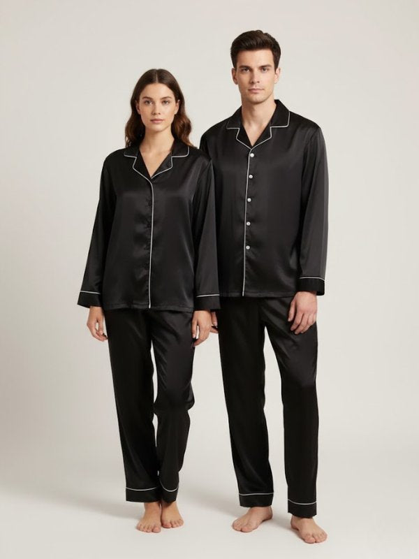 Black Matching Satin Pajamas For Couples | Cute Pajamas