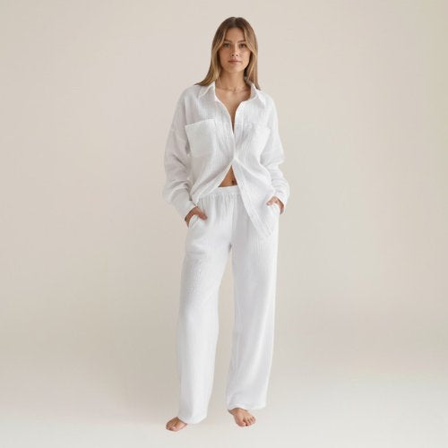 White Cotton Pajama Set | Cute Pajamas